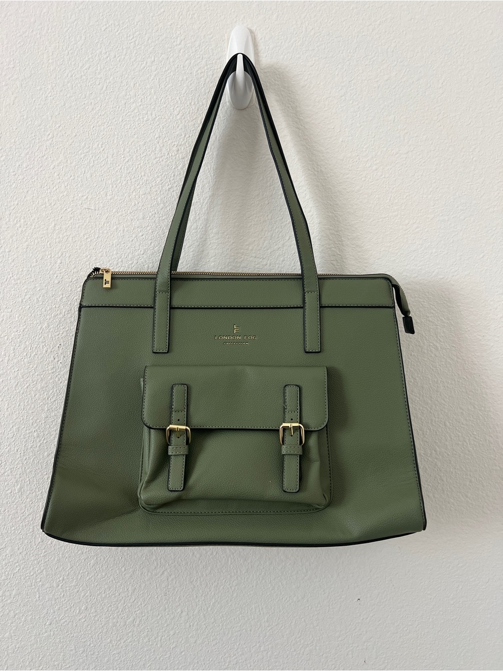 London Fog Olive Green Work Tote Bag | Dark Academia Office Bag